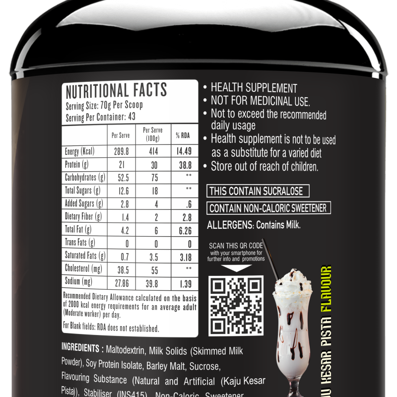 Mass Gainer - Malai Kulfi Flavour  3KG (Black Series)